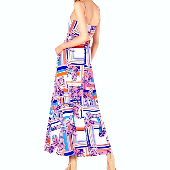 Foxiedox Womens Geometric Print Maxi Dress S Multicolor Spaghetti Straps Flowy - Picture 2 of 11